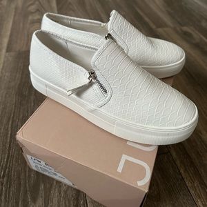 JustFab Courtney Bright White Sneakers, White Slip-Ons